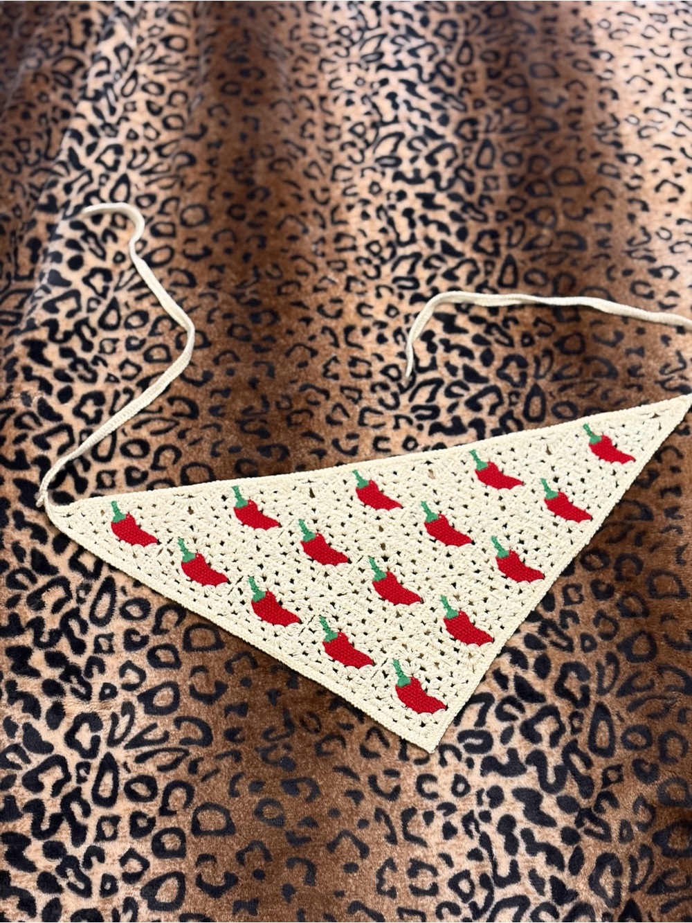 Crochet Triangle Bandana with Red Chili Motif